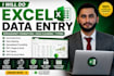 do excel data entry, data cleaning and spreadsheet formatting