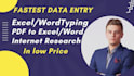 do fastest data entry in one day in low price, internet research