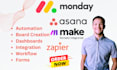 setup monday crm automation , asana workflow, zapier integration, pipedrive