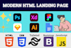 create modern html responsive landing page with custom css, js and bootstrap
