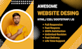 create awesome website design with html, css, bootstrap, js
