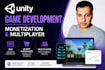 provide unity game development, monetization and multiplayer