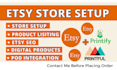 do etsy pod store setup, etsy digital store creation, SEO product listing