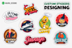 design sticker, logo, round badge, decals, and labels