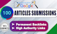 provide 100 SEO article submission high authority dofollow contextual backlink