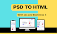 transform your psd to html responsive with CSS and bootstrap5, psd to wordpress
