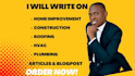 write home improvement, construction articles, and blogpost