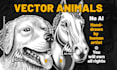 design vector animal retro logo mascot, linocut pet portrait