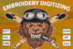 do embroidery digitizing into dst,pes,jef,ofm,hus in 1 hour