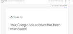 reactivated your suspended google ads account