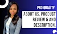 write about us product reviews and description