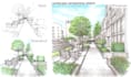 draw urban landscape illustrations of a city, monument, street