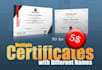 design certificate with attendees data and digital signature