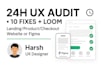 do a 24 hour ux audit with 10 actionable fixes website, app, figma