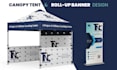 design canopy tent, roll up banner, table cloth and flag