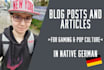 write blog posts about video games in german