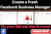 setup, optimize, fix facebook business manager,  ads account