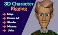 do 3d character rigging for maya, cinema 4d, blender, mixamo, unity