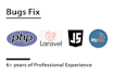 develop or bugs fix, errors in PHP, laravel,javascript,mysql