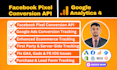 fix setup facebook pixel conversion API, ga4 ecommerce tracking, ads conversion