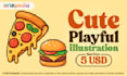 design cute and colorful cartoon food illustration for logo, menu, etc