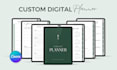 do custom digital planner template, calendar, journal for etsy and good notes