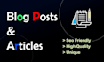 write unique articles and blog posts for your needs
