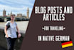 write blog posts about traveling in german