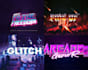 do 80s retrowave 3d text logo designs with vintage effects
