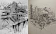 draw architectural building sketch and landscape drawings by hand
