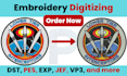 do professional embroidery digitizing to dst pes exp in 1hr