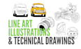 make detail technical line art drawing from photo