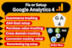 fix, setup google analytics 4, ga4 enhanced ecommerce tracking, ads conversion