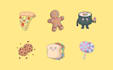 draw line art cartoon characters, objects, food illustration