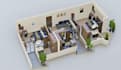 render a detail 3d realistic sectional plan