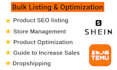 shein and temu product listing, SEO, dropshipping, and store optimization