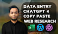 do any data entry and web research, copy paste or typing job