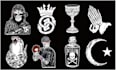 design tattoo, logo, sticker, or badge with skeleton style