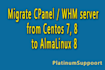 upgrade the os on cpanel server centos 7 to almalinux 8 or 9