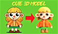 design 3d model and cute character in blender