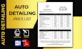 provide car auto detailing price list template, mobile detailing