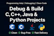 solve and debug c, cpp, java and python programming projects