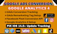 setup google ads conversion tracking, ga4 ecommerce tracking, fb conversion API
