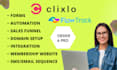setup clixlo membership site, flowtrack landing page, and integration