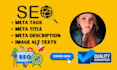 write SEO meta tags, title, meta description, image alt text