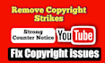 remove youtube copyright strike, send counter notice, solve violation