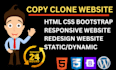 design, copy clone website using HTML CSS bootstrap