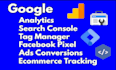 set up google analytics, tag manager, and facebook pixel