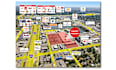 design retail trade aerial map with site arrow, logo labels and graphics