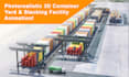 create a photorealistic 3d container yard and stacking facility animation